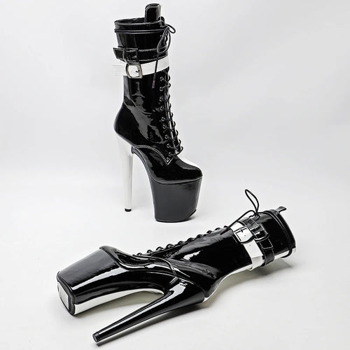 20CM Shiny Patent Platform Pole Dance Ankle Boots - 8 Inch High Heel Performance Boots