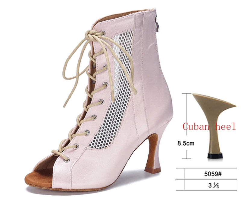 Lace-Up Mesh Dance Boots | Latin & Jazz | Multi-Heel
