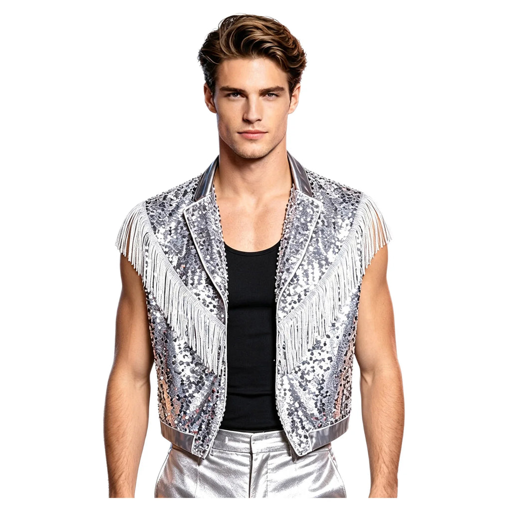 Men's Sequin Vest | Metallic Fringe