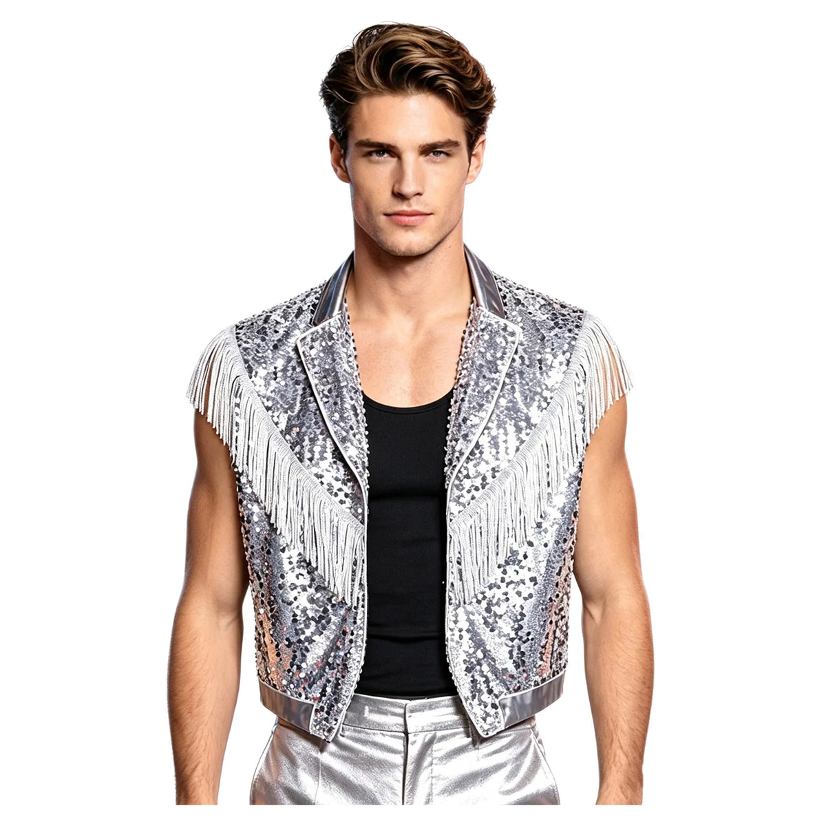 Men's Sequin Vest | Metallic Fringe