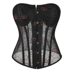 Skull Rose Overbust Corset | Mesh Panels | Gothic Burlesque
