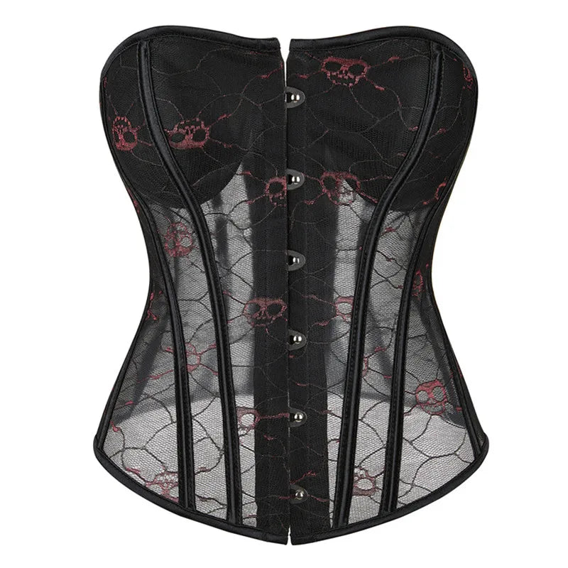 Skull Rose Overbust Corset | Mesh Panels | Gothic Burlesque
