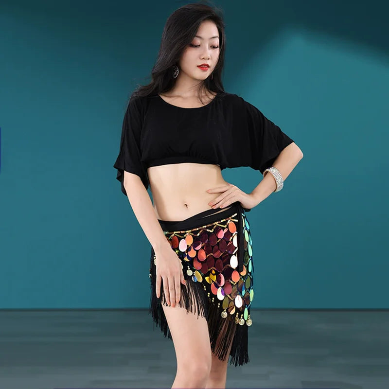 Belly Dance Top & Sequin Hip Wrap Set | Fringe Skirt