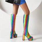 Rainbow Platform Knee-High Boots | Pride & Stage