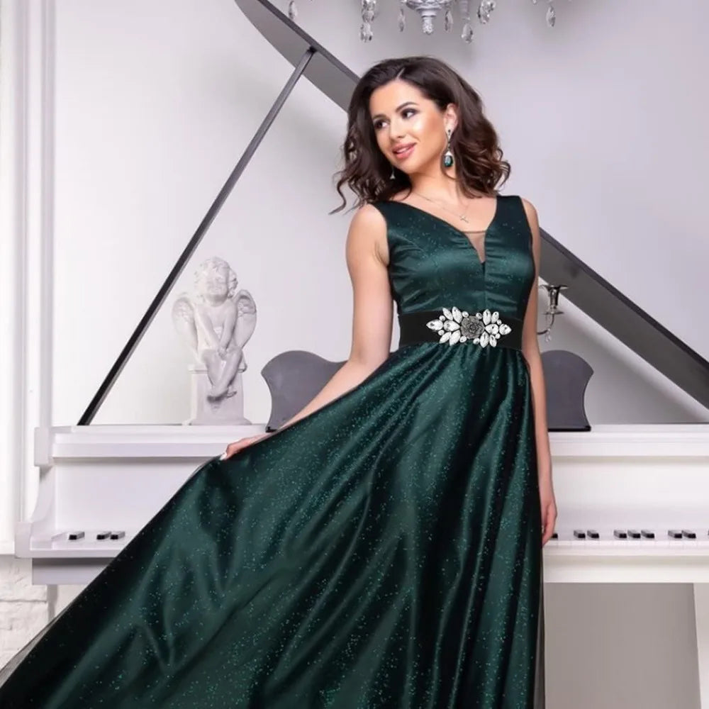 Rhinestone Flower Wide Elastic Belt | Stage & Dressy