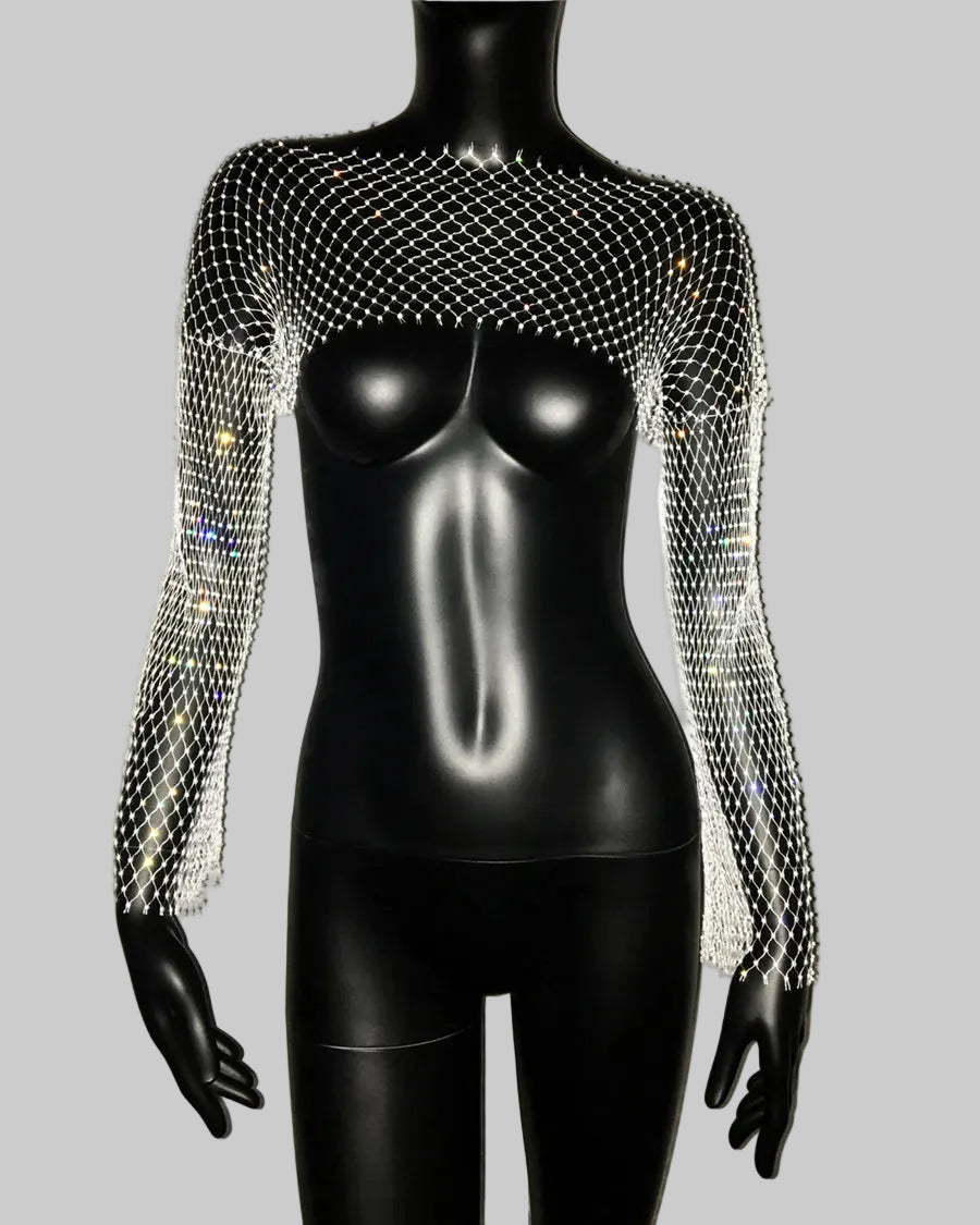 Diamond Fishnet Mesh Top - Sheer Long Sleeve Cover Up