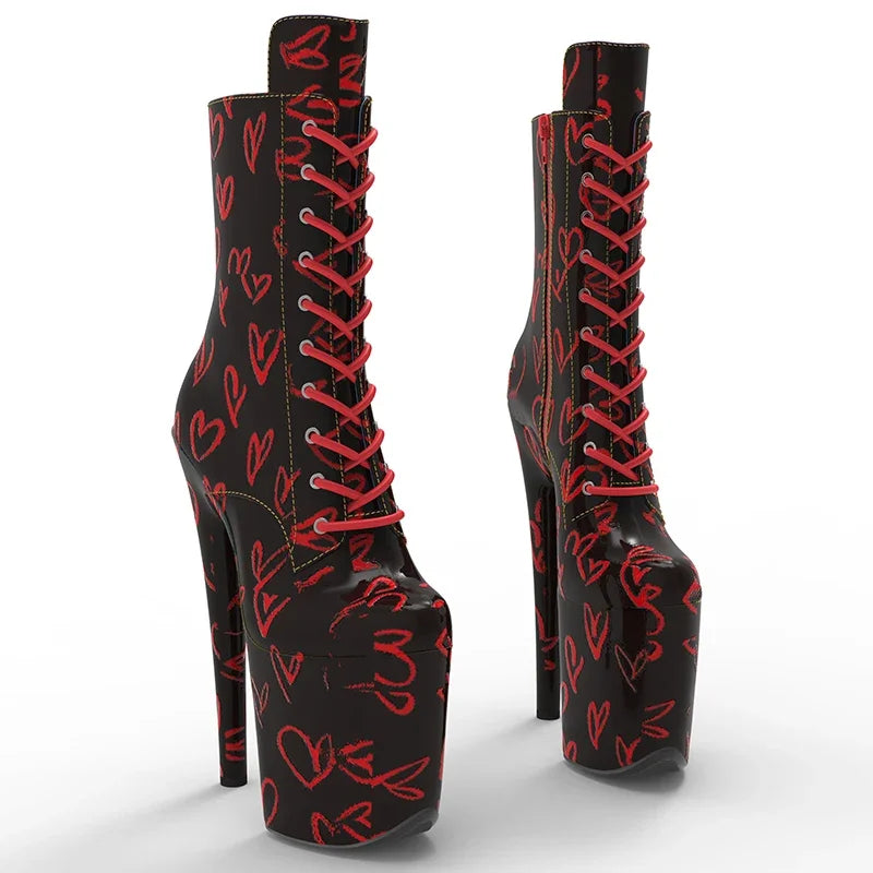20cm Platform Boots - Ultra High Heel Lace-Up Dance Boots