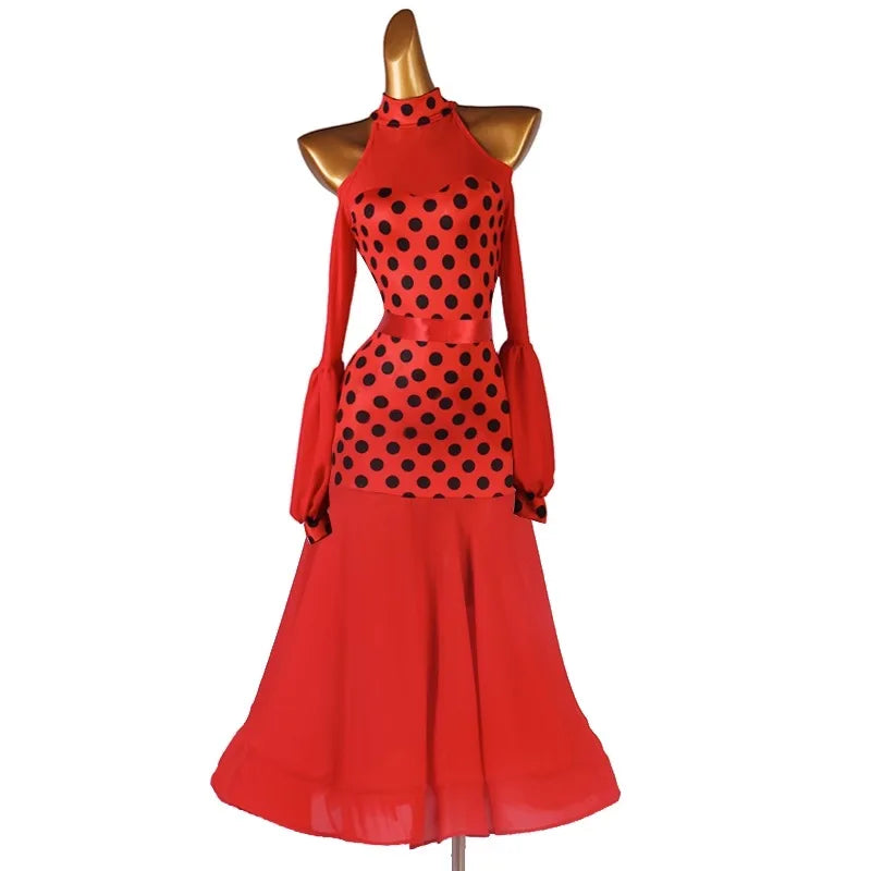Polka Dot Ballroom Dress | Long Sleeves | 2 Colors | XXS-XXL