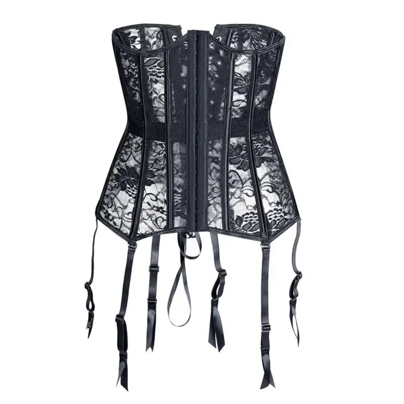Leather & Lace Underbust Corset | Garter Suspenders | 12-Bone | Plus Size