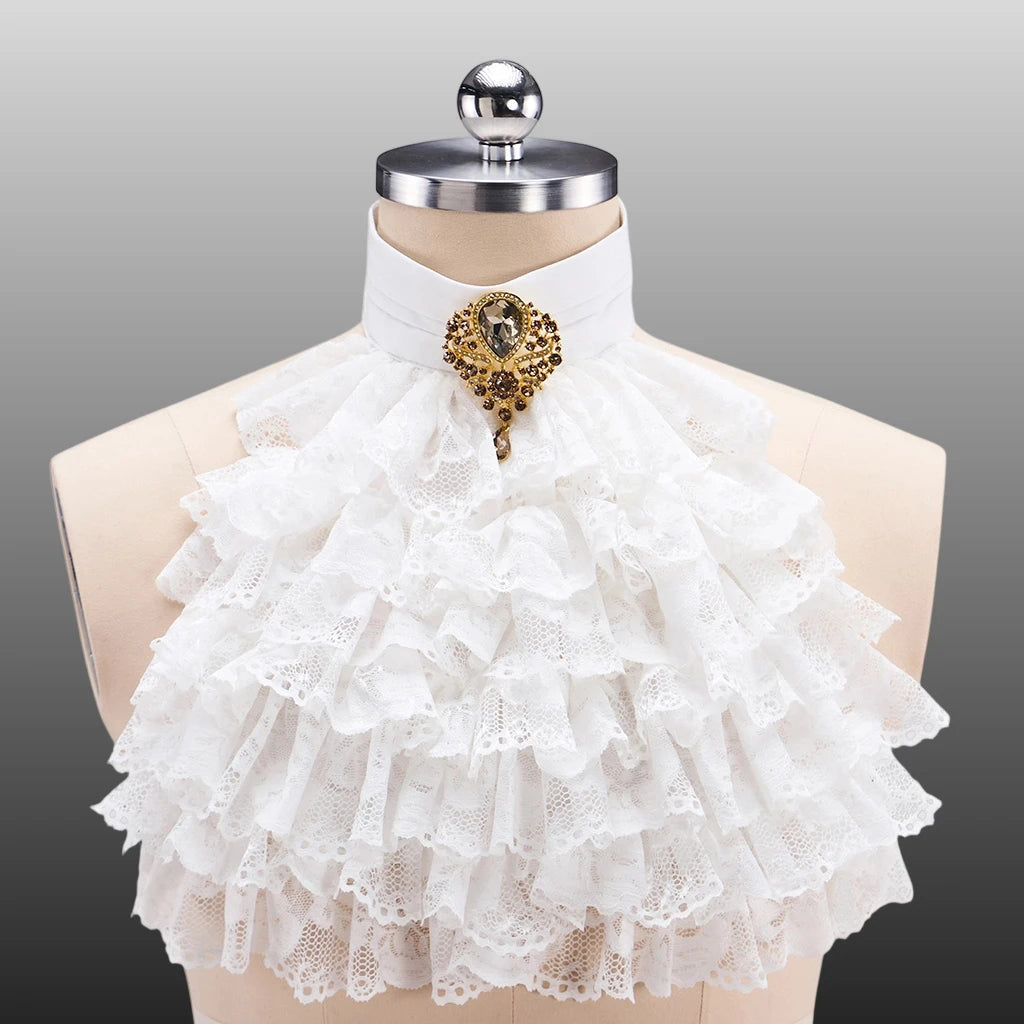 Ruffle Lace Jabot | Rococo Collar & Brooch