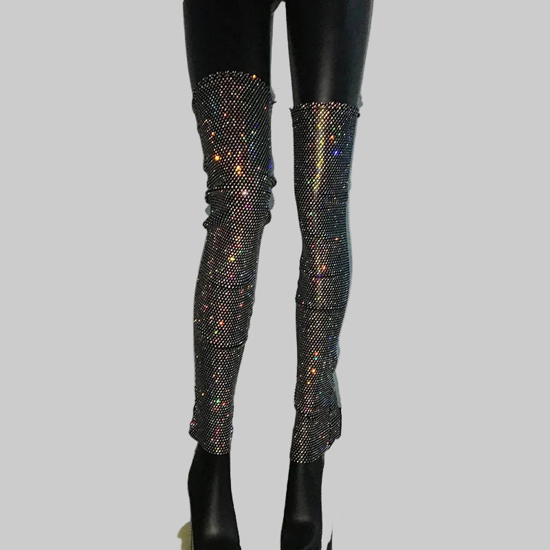 Rhinestone Mesh Leg Warmers - Sparkly Fishnet Performance Legwear
