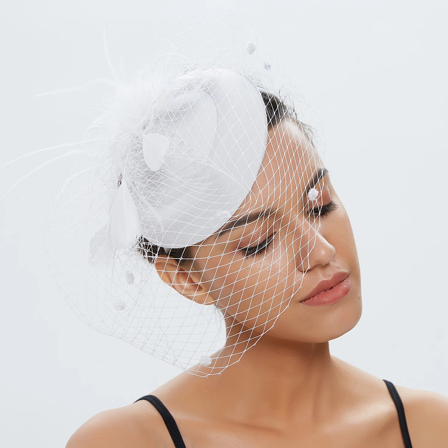 Pillbox Fascinator Hat | Fishnet Veil & Feather | 11 Colors