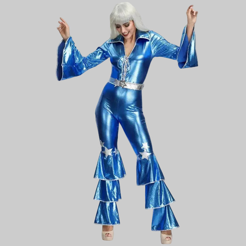 Women's 70s Disco Jumpsuit with Belt - Vintage Stage Performance Costume
