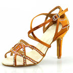 Bronze Rhinestone Latin Dance Heels | Satin | 5–10cm