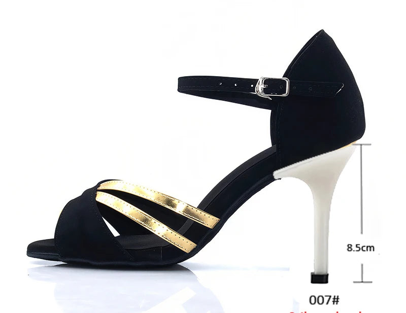 Latin Dance Heels | Black Velvet & Gold | Cuban Heel