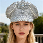 Crystal Rhinestone Captain Hat | Steampunk Pearl | Silver