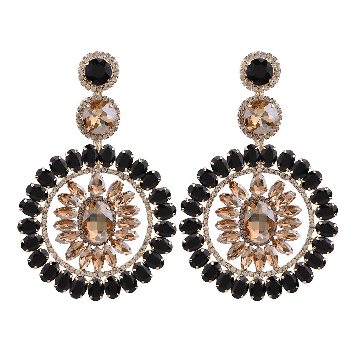 Rhinestone Round Drop Earrings | Statement Sparkle