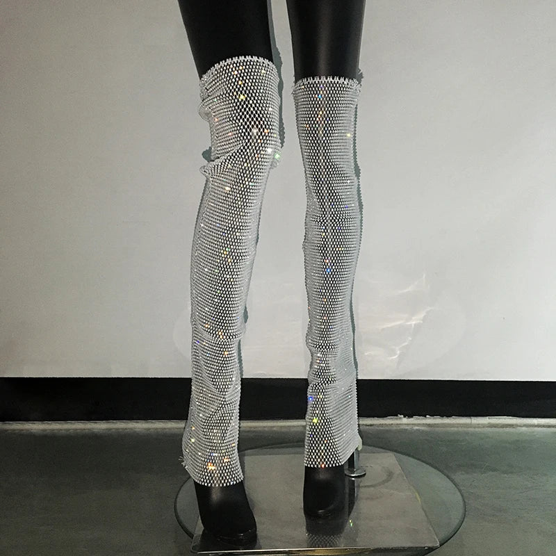 Rhinestone Mesh Leg Warmers - Sparkly Fishnet Performance Legwear