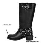 Gothic Moto Boots | Buckle Detail | Block Heel