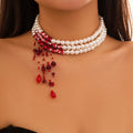 Pearl Choker | Red Crystal Drops