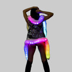 LED Sequin Faux Fur Vest - USB Control Light Up Hooded Performance Jacket