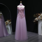 Appliqué Beaded A-Line Gown | Strapless | Scarf Overlay