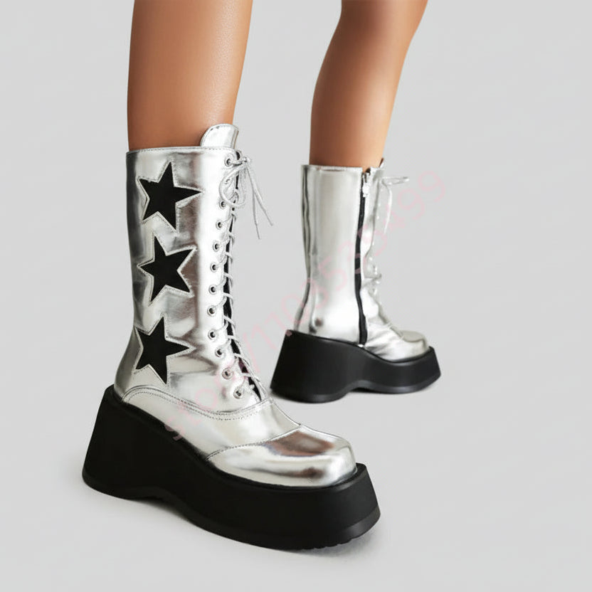 Platform Galaxy Knight Boots - Punk Wedge Ankle Boots