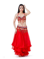 Rhinestone Belly Dance Costume Set | Bra, Belt & Ruffle Skirt