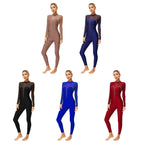 Women's Rhinestone Sheer Mesh Dance Jumpsuit | Mock Neck & Keyhole Back | Figure Skating & Performance