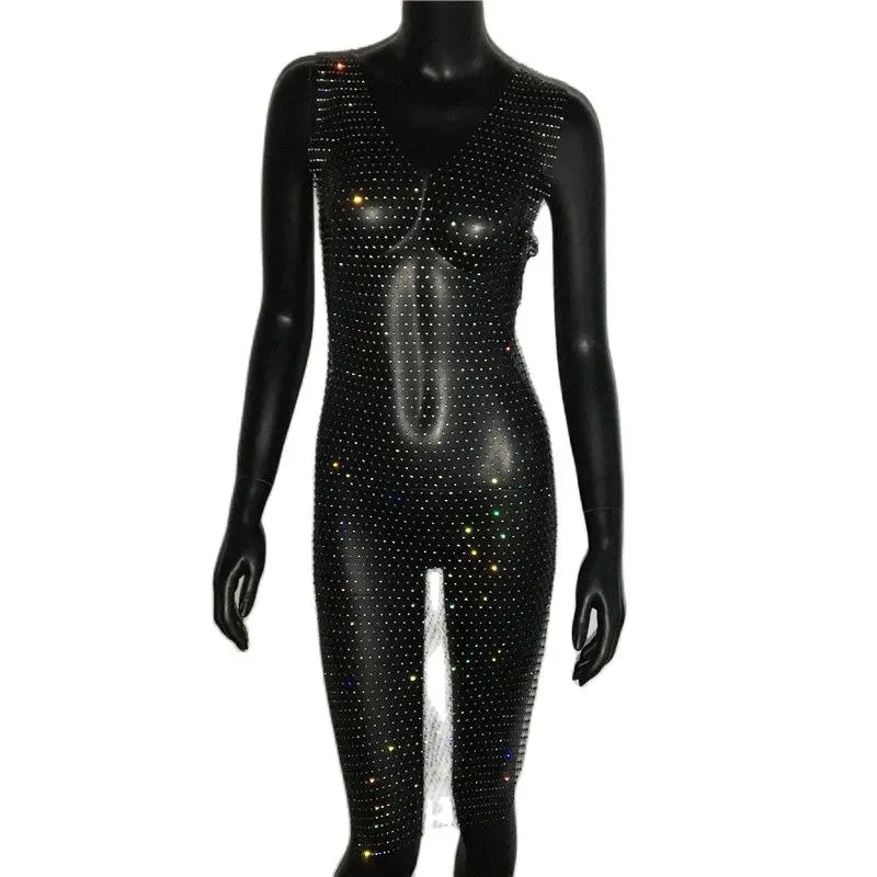 Crystal Mesh Mini Dress - Rhinestone Bodycon Nightclub Dress