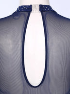 Women's Rhinestone Sheer Mesh Dance Jumpsuit | Mock Neck & Keyhole Back | Figure Skating & Performance