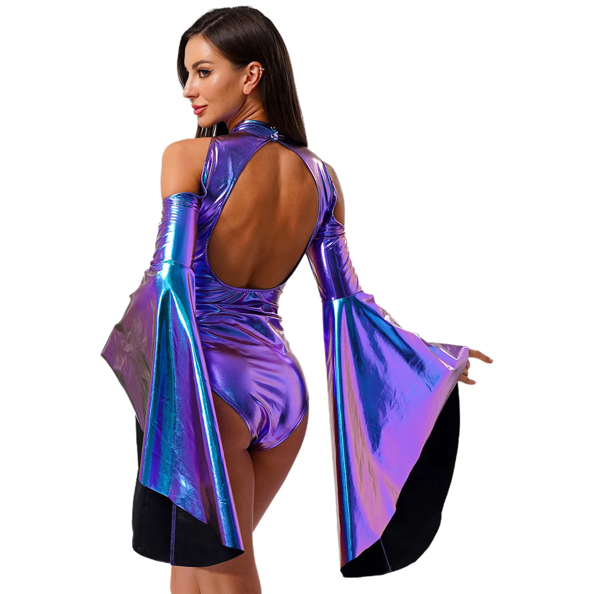 Metallic Bodysuit | Dramatic Flared Sleeves