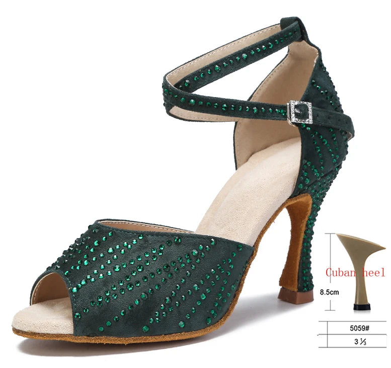 Crystal Latin Dance Heels | Suede | Multi-Color & Height