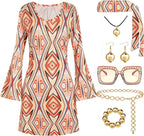 70s Disco Dress Set | 7-Piece Costume | Flare Sleeve