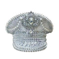 Crystal Rhinestone Captain Hat | Steampunk Pearl | Silver