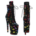 Lip Print Platform Ankle Boots - 8 Inch Fashion Pole Dance Boots
