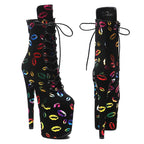 Lip Print Platform Ankle Boots - 8 Inch Fashion Pole Dance Boots