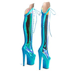 8-Inch Holographic Thigh-High Boots - Lace-Up Dance Boots
