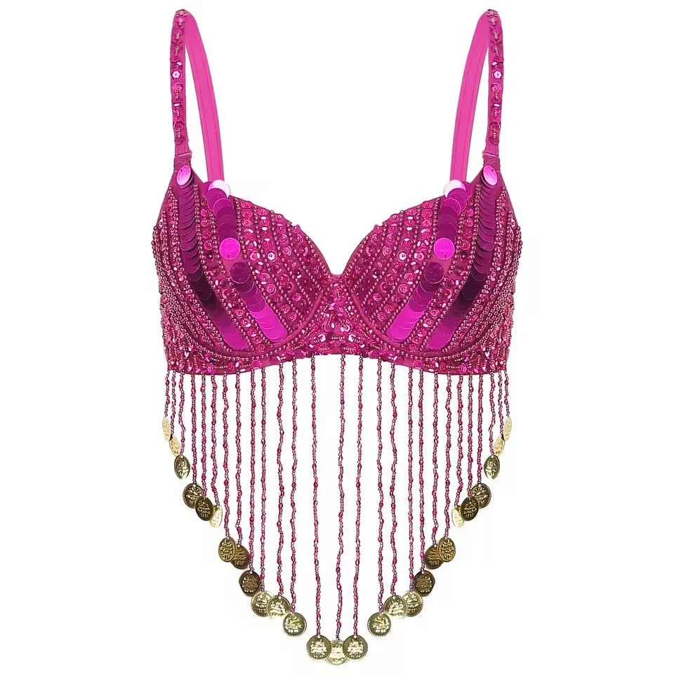 Beaded Tassel Belly Dance Bra | Tribal Coin Top