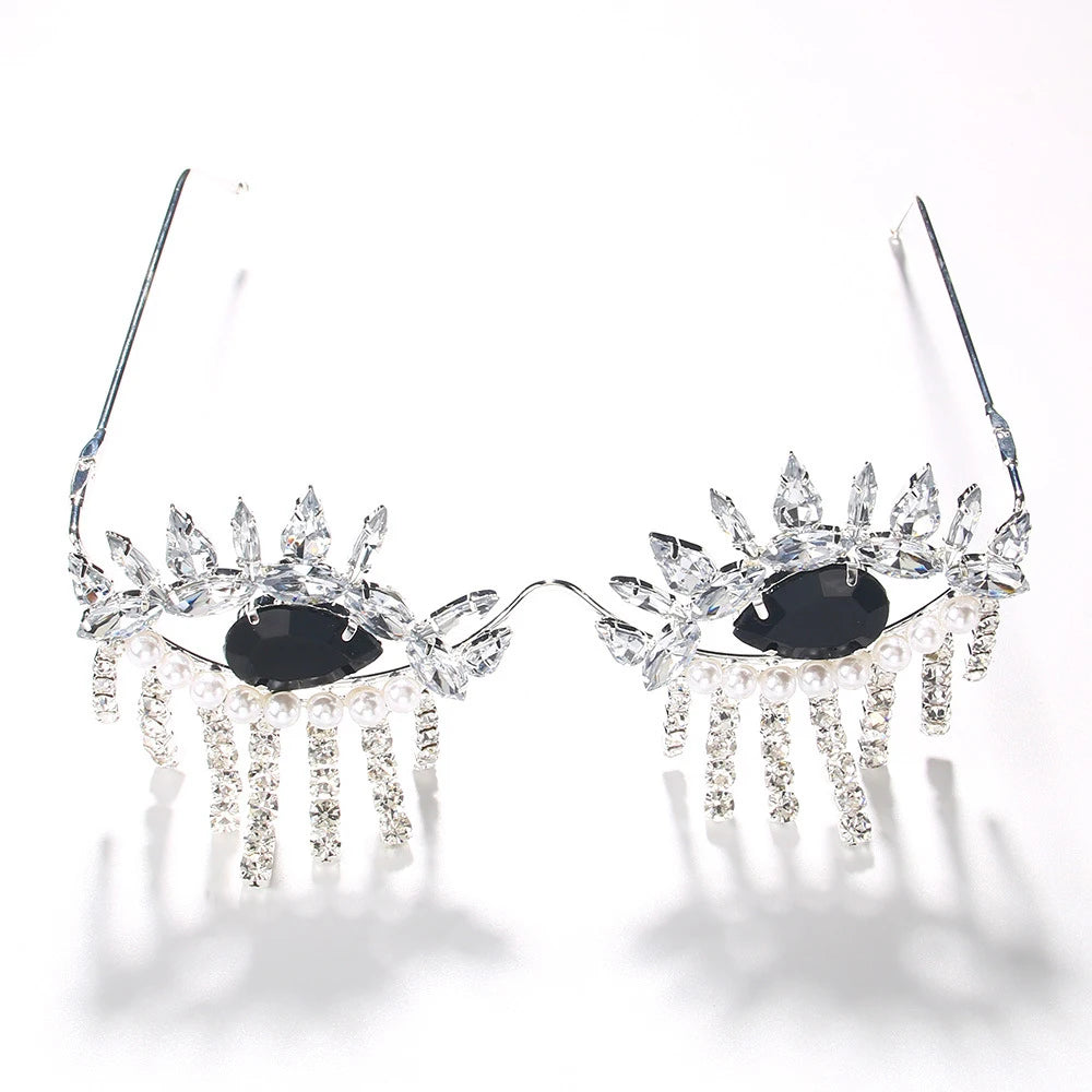 Evil Eye Crystal Exaggerated Eyeglass & Tassel Face Jewelry