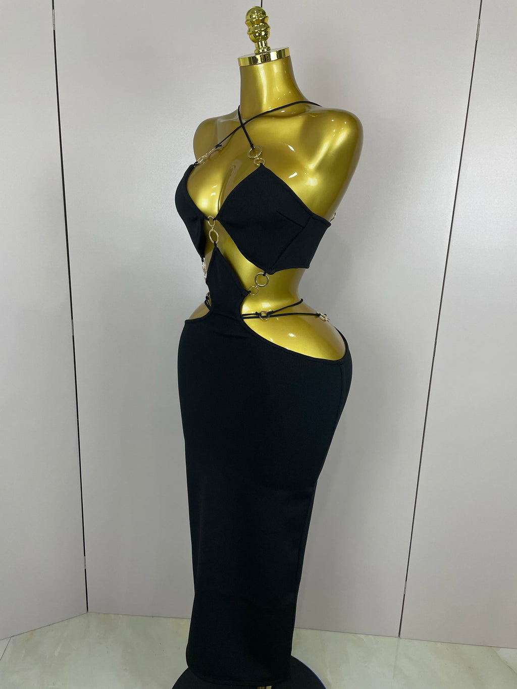 Halter Hollow-Out Bandage Dress | Black | XS–L