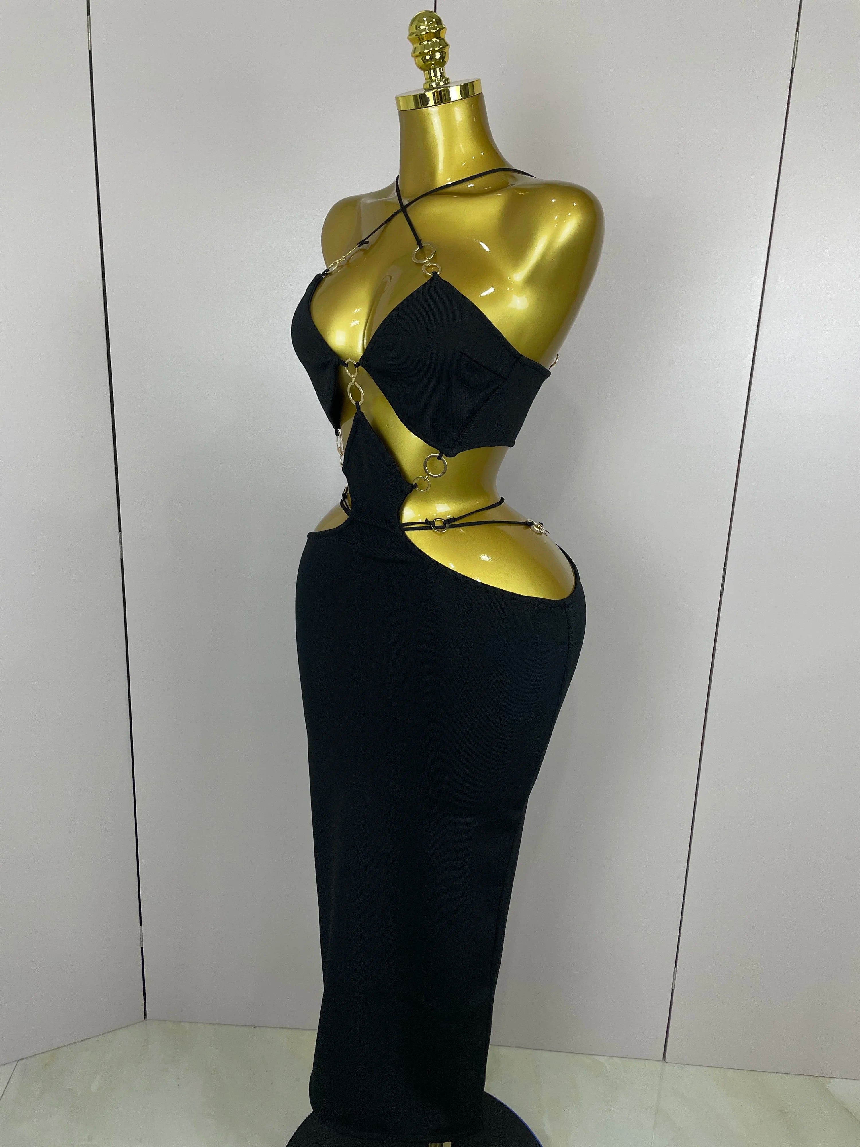 Halter Hollow-Out Bandage Dress | Black | XS–L