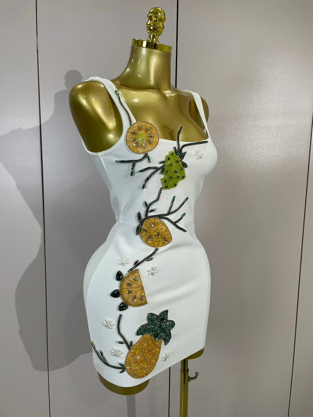 Pineapple Floral Beaded Bodycon Mini Dress | Square Neck | Stage