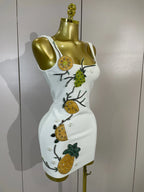 Pineapple Floral Beaded Bodycon Mini Dress | Square Neck | Stage
