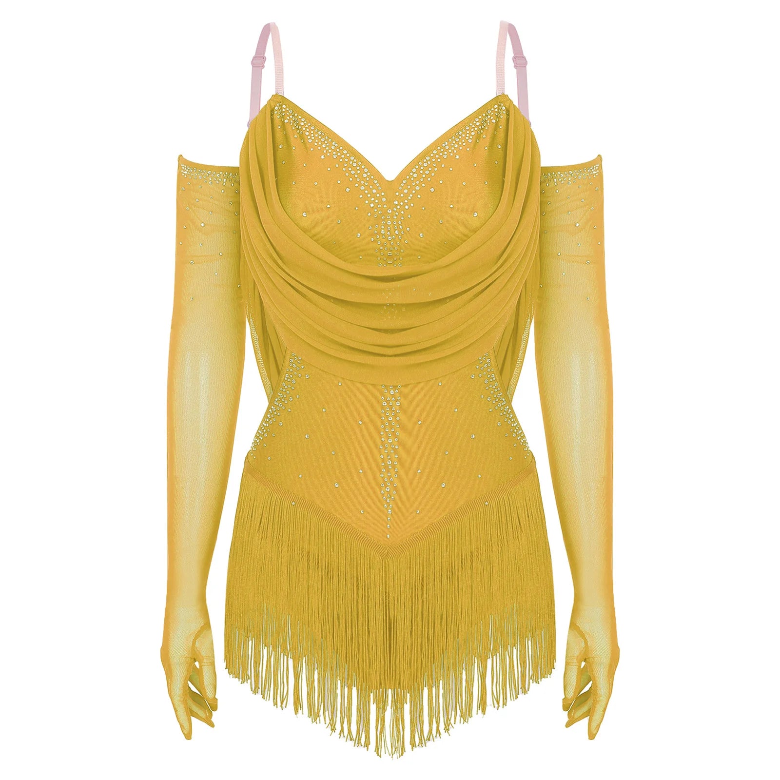 Women's Latin Dance Bodysuit | Fringe & Rhinestone | With Gloves