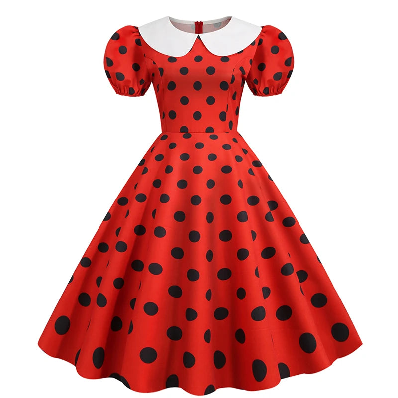 Vintage Polka Dot Puff Sleeve Dress | Petticoat | S–XXL