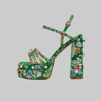 Crystal Platform Sandals - Rhinestone Ankle Strap Heels