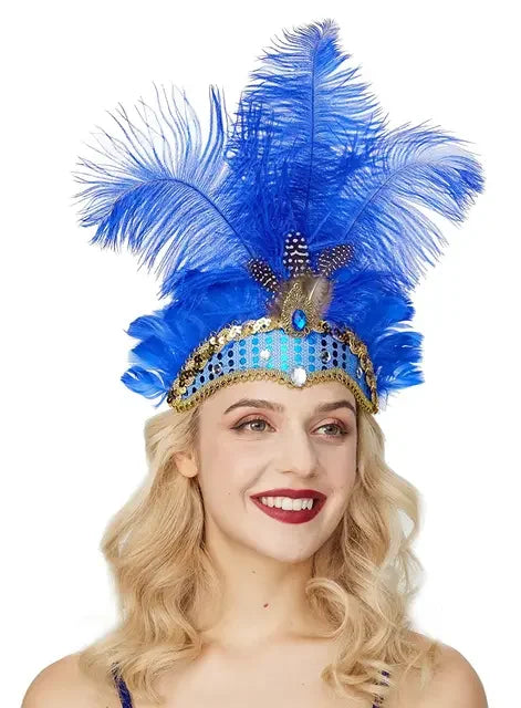 Showgirl Feather Headdress | Crystal Crown | 8 Colors
