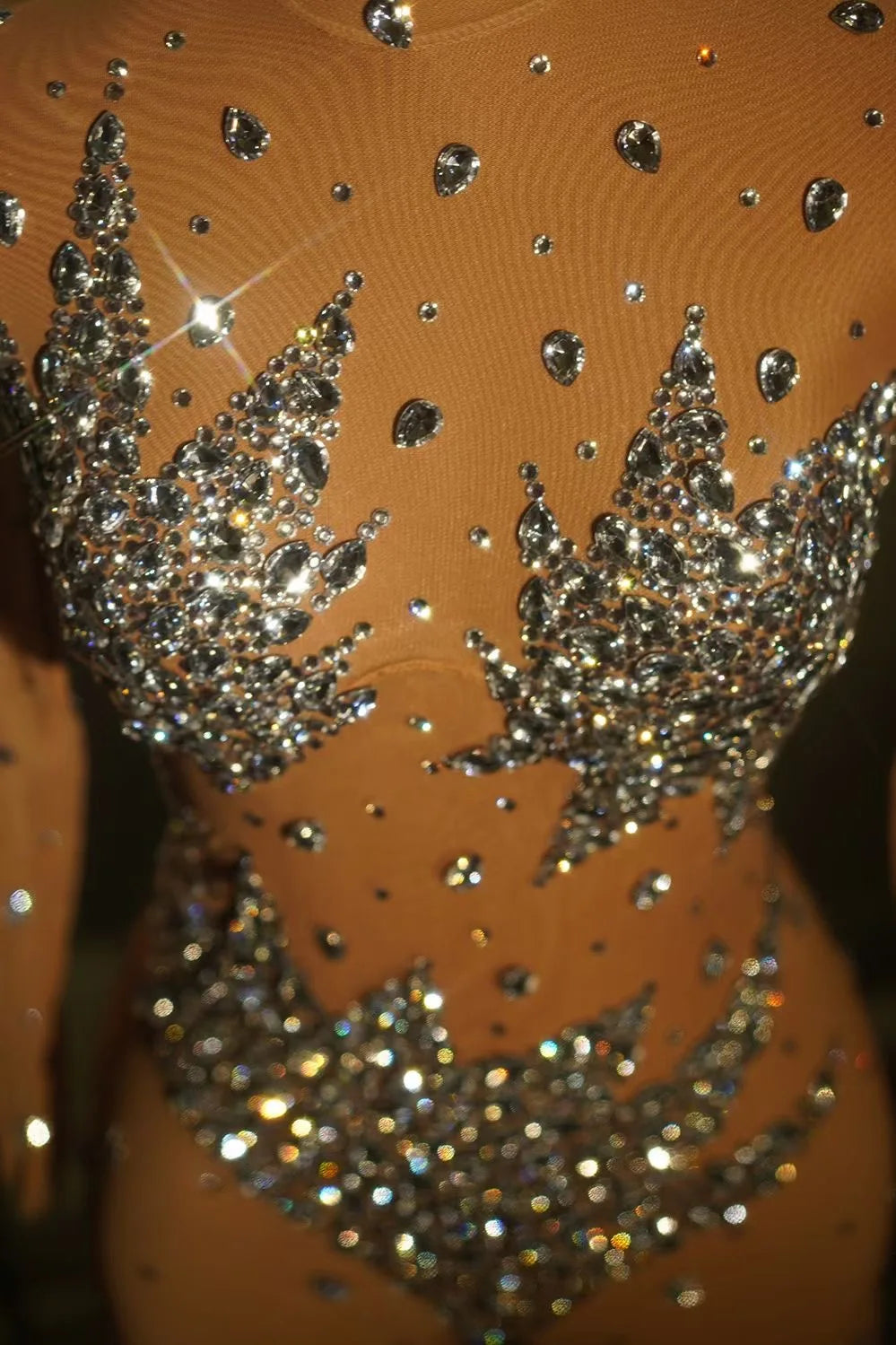 Diamond Mesh Jumpsuit - Sparkly Stretch Performance Costume for Dancers & Parties
