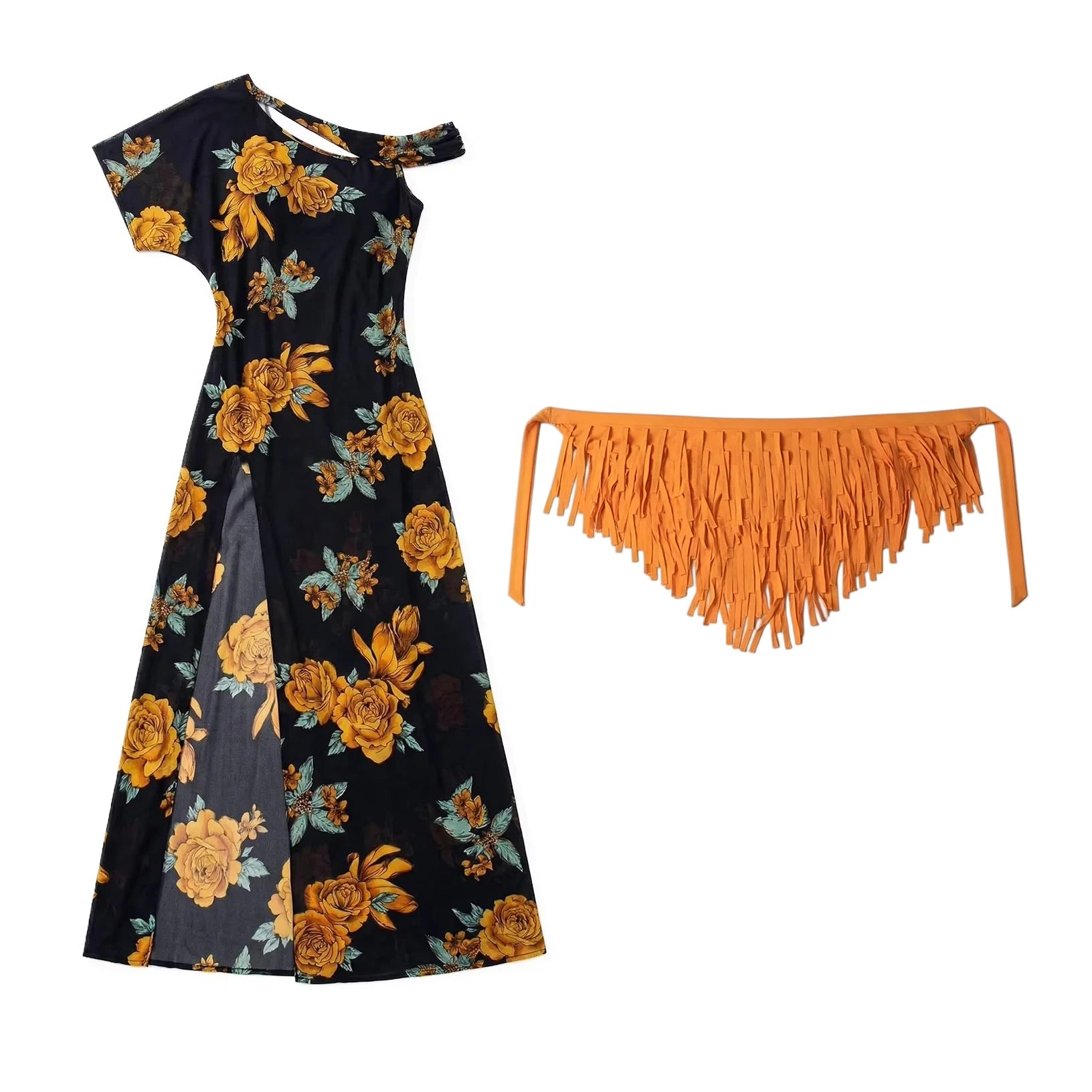 Baladi Saidi Dress | Floral Print Long Robe with Panties